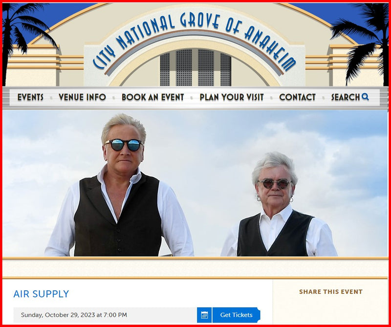 【Iconic Australian pop/rock duo Air Supply makes their return to City National Grove of Anaheim, October 29】