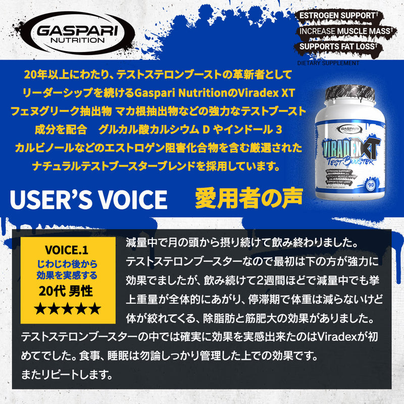 ギャスパリ VIRADEX（ヴィラデックス）XT テストステロンブースター／90カプセル